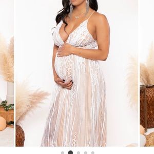 MATERNITY KENDRA SEQUIN BORDER GOWN - NUDE